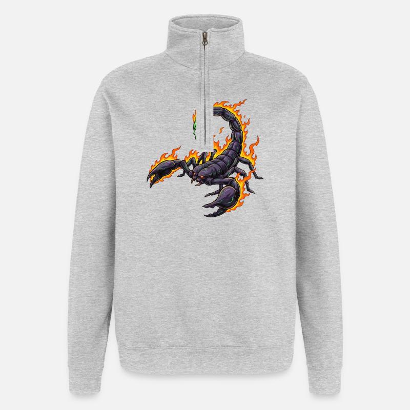 Scorpion au feu - Sweat à zip 1/4 - gris chiné