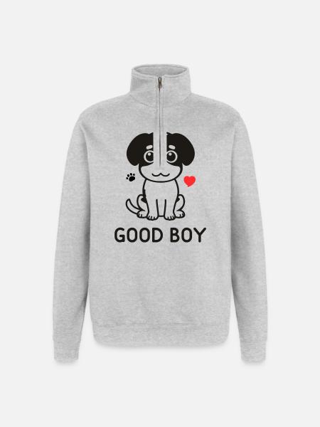 Good Boy – Cute Dog Motif - Quarter-Zip Sweatshirt - heather grey