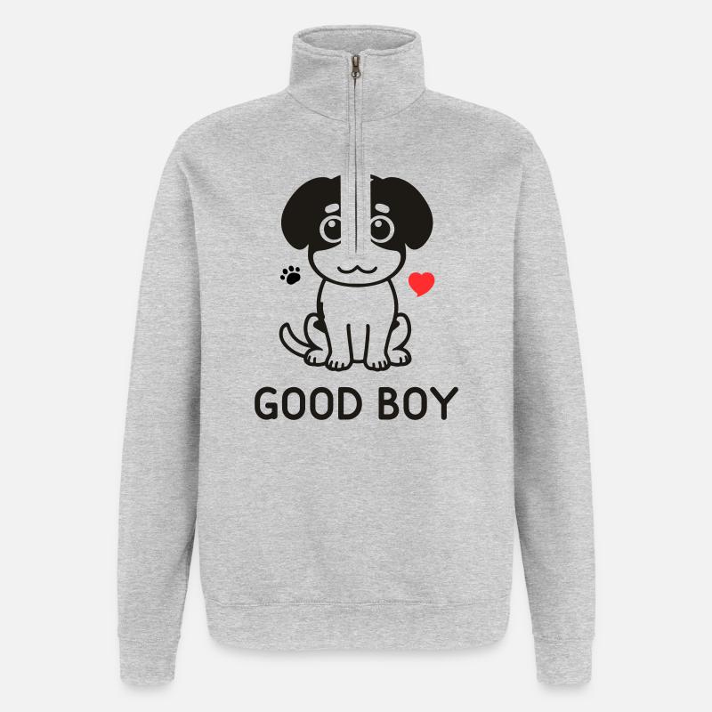 Bon garçon – Motif du chien mignon - Sweat à zip 1/4 - gris chiné
