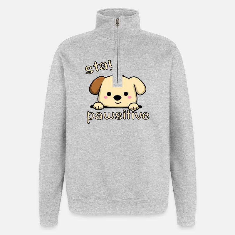 Restez Pawsitive - Sweat à zip 1/4 - gris chiné