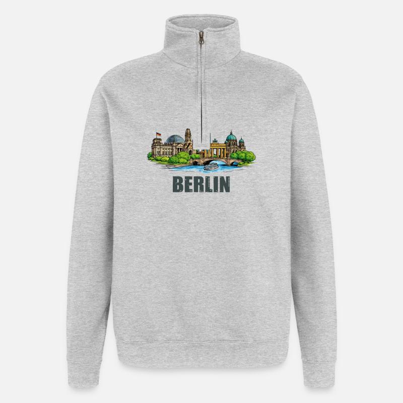 Skyline de Berlin - Sweat à zip 1/4 - gris chiné