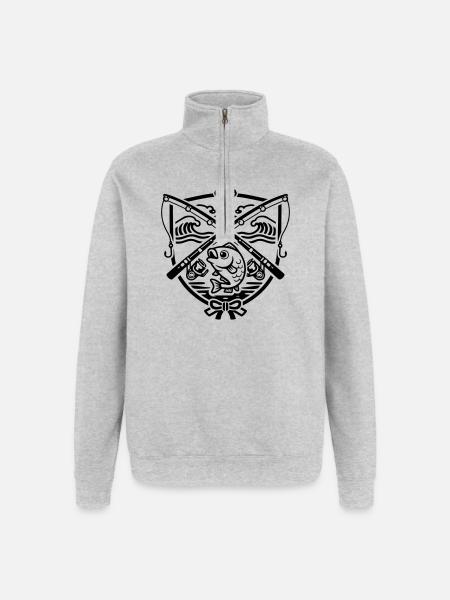 Angler Wappen japanisch - Quarter-Zip-Sweatshirt - Grau meliert