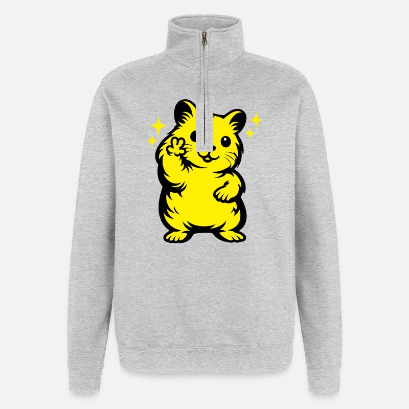 Dessin animé de hamster - Sweat à zip 1/4 - gris chiné