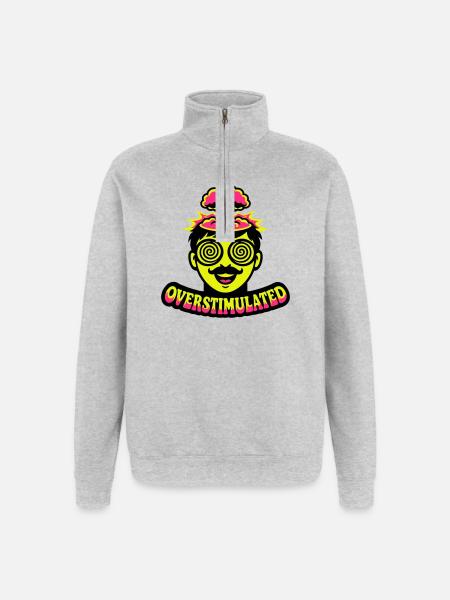 Overstimulated Neon Head - Quarter-Zip Sweatshirt - heather grey