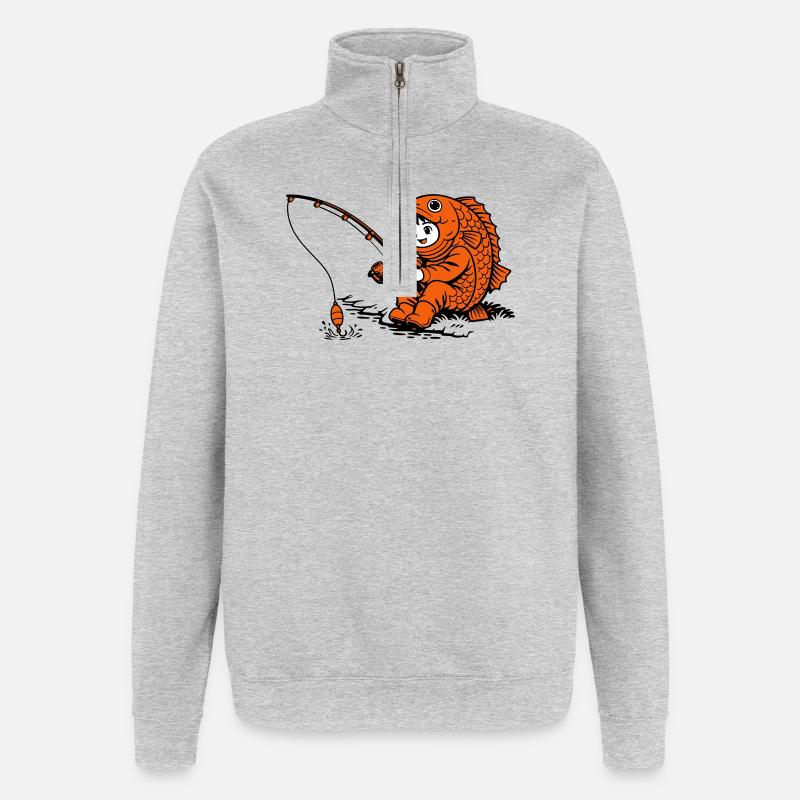 Garçon en costume de poisson pêcheant - Sweat à zip 1/4 - gris chiné