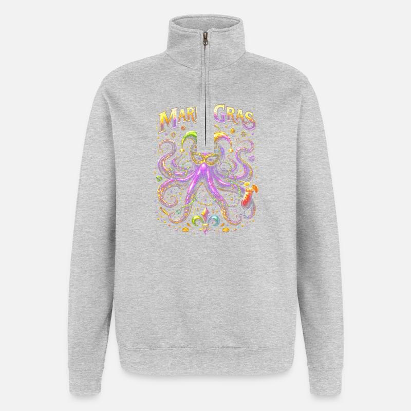 Masque de pieuvre de Mardi Gras - Sweat à zip 1/4 - gris chiné