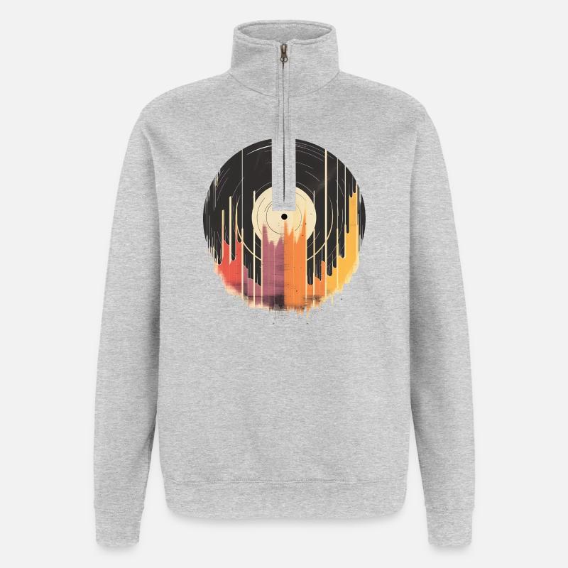 Abstraktes Vinyl Design Bunt Musik - Quarter-Zip-Sweatshirt - Grau meliert