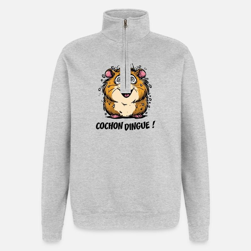 COCHON DINGUE ! - Sweat à zip 1/4 - gris chiné