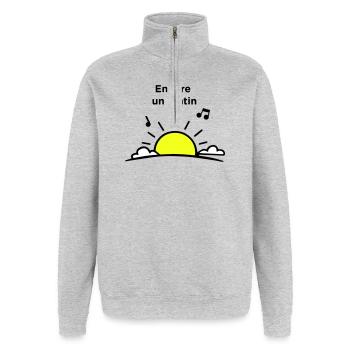 Ein weiterer Morgen - Quarter-Zip-Sweatshirt - Grau meliert - Vorne - AI Model Female 172 light (172cm) & AI Model Male 178 dark (178cm)
