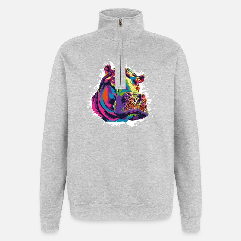 Hippo Art Comic - Quarter-Zip Sweatshirt - heather grey