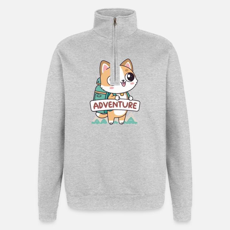 Cute Adventurer Cat and Backpack - Quarter-Zip Sweatshirt - heather grey