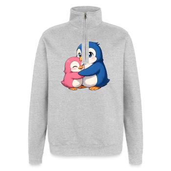 Kuschelige Pinguinfreunde - Quarter-Zip-Sweatshirt - Grau meliert - Vorne - AI Model Female 172 light (172cm) & AI Model Male 178 dark (178cm)