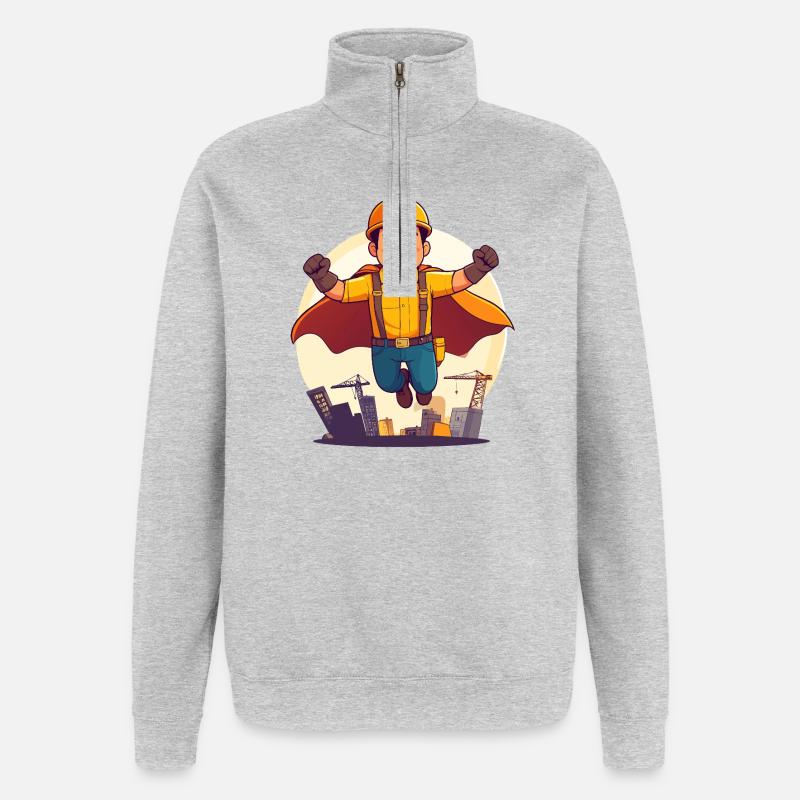 Bauhelden Superheld Bauarbeiter Held der Baustelle - Quarter-Zip-Sweatshirt - Grau meliert