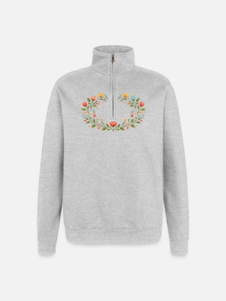 Floral Spring Frame with Flowers - Quarter-Zip Sweatshirt - heather grey