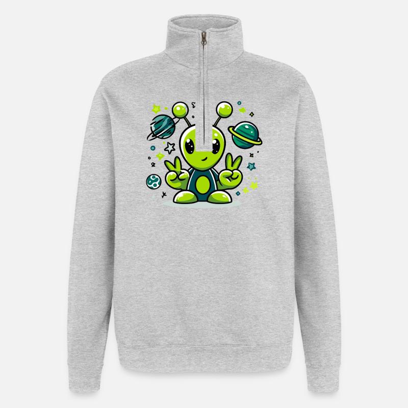 Extraterrestre vert dans l’espace - Sweat à zip 1/4 - gris chiné