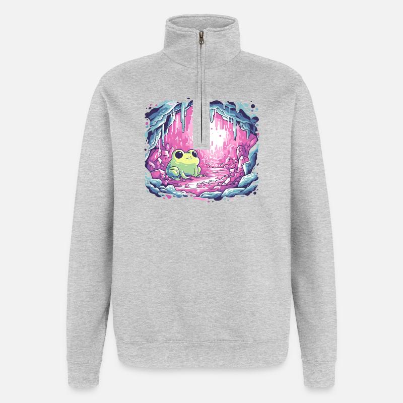 Frog in the pink crystal cauldron - Quarter-Zip Sweatshirt - heather grey