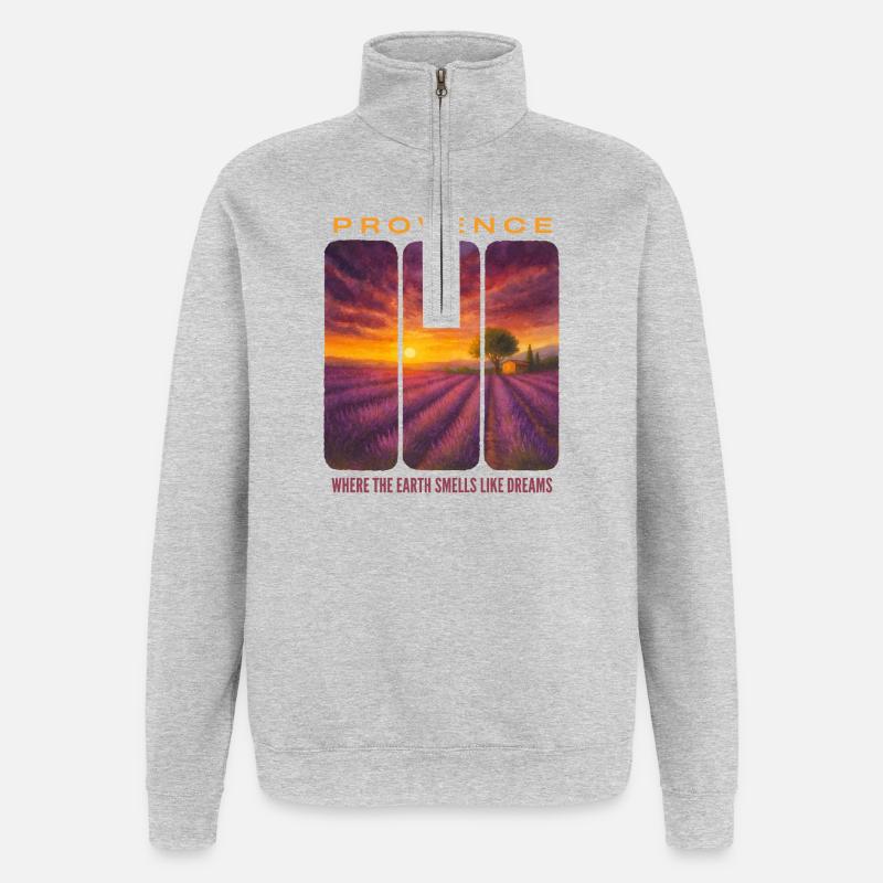 Lavendel-Provence - Quarter-Zip-Sweatshirt - Grau meliert