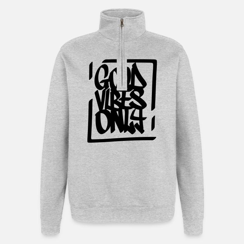 Gute Vibes Lebensmotto - Sweat à zip 1/4 - gris chiné