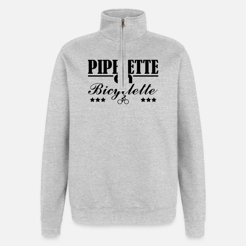 Pipelette auf einem Fahrrad - Quarter-Zip-Sweatshirt - Grau meliert
