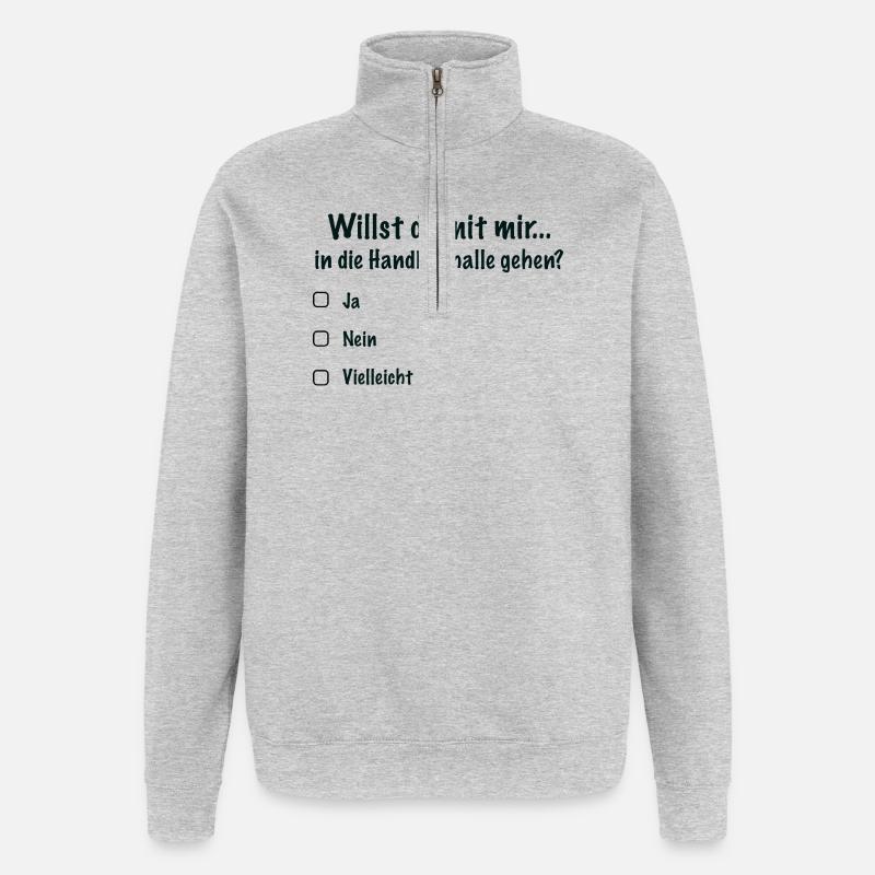 Handballdate Spruch Einladung (Schwarz) - Quarter-Zip-Sweatshirt - Grau meliert