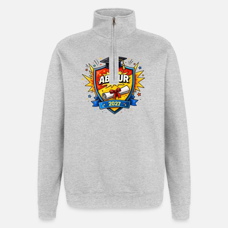 Abitur 2027 Abschluss Comic Schild - Quarter-Zip-Sweatshirt - Grau meliert