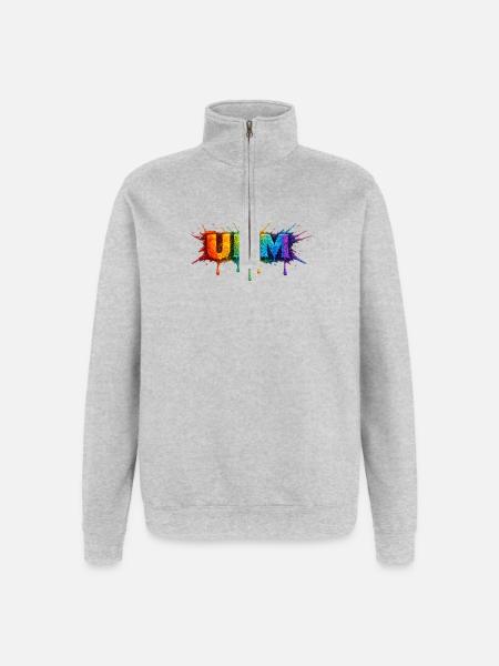 Regenbogenfarben ULM Schriftzug - Quarter-Zip-Sweatshirt - Grau meliert