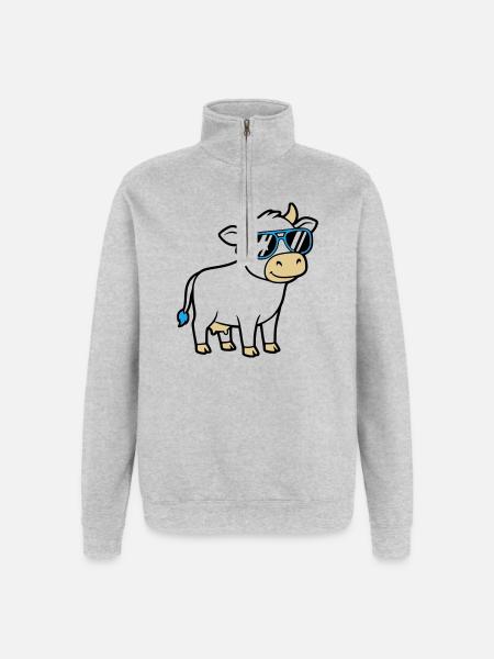 Cool Cow Sunglasses Casual Vector - Quarter-Zip Sweatshirt - heather grey