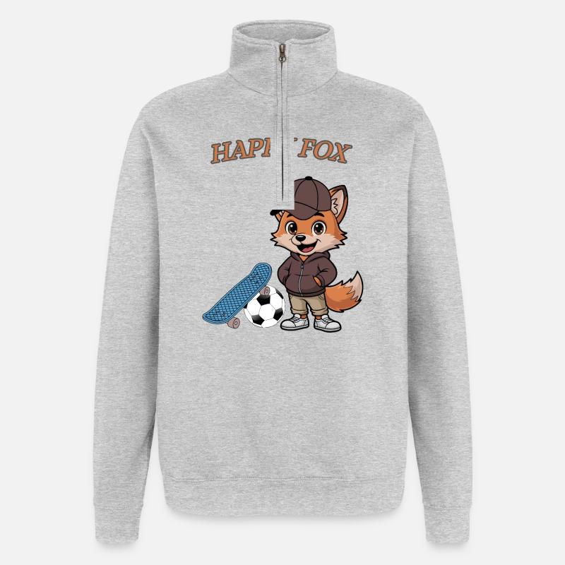 Happy Fox - Quarter-Zip-Sweatshirt - Grau meliert
