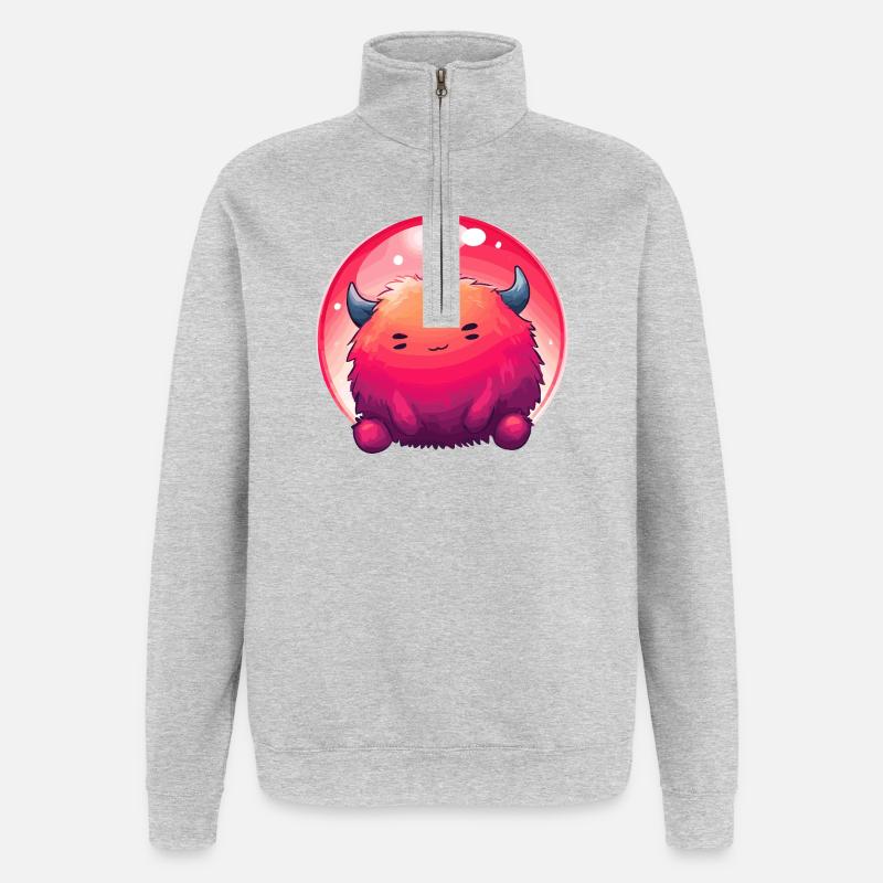 Fluffy Monster Face Gradient - Quarter-Zip Sweatshirt - heather grey