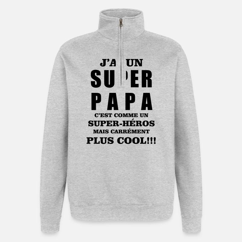 Super papa - Sweat à zip 1/4 - gris chiné