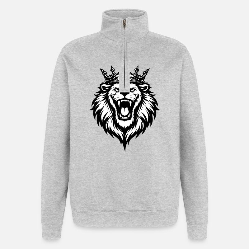 Brüllender Löwe mit Krone  - Quarter-Zip-Sweatshirt - Grau meliert