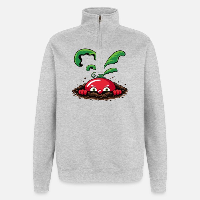 Neugieriges Radieschen aus der Erde  - Quarter-Zip-Sweatshirt - Grau meliert