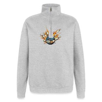 La boule de bowling en colère frappe les quilles - T-shirt de bowling - Sweat à zip 1/4 - gris chiné - Devant - AI Model Female 172 light (172cm) & AI Model Male 178 dark (178cm)