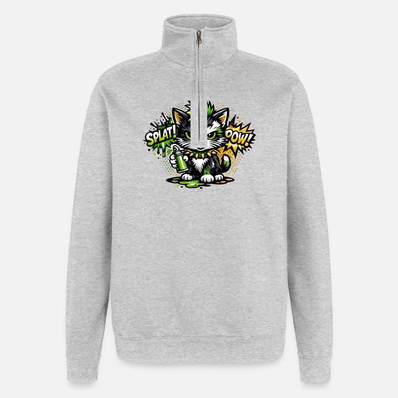 Neon Graffiti Kätzchen Sprayer - Quarter-Zip-Sweatshirt - Grau meliert