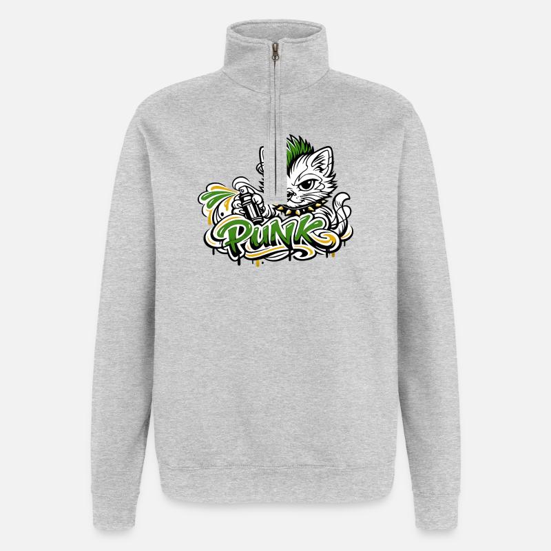 Punkkatz Graffiti Mohawk - Quarter-Zip Sweatshirt - heather grey