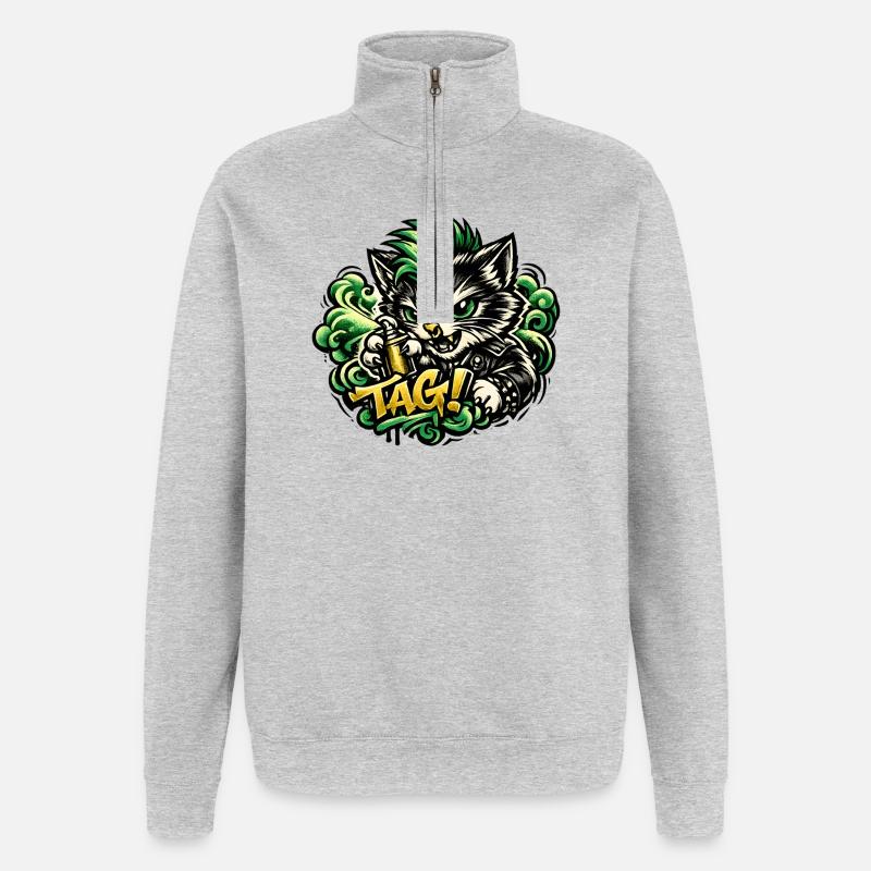 Graffiti agressif de chat - Sweat à zip 1/4 - gris chiné
