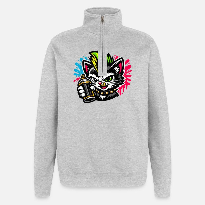 Graffiti Cat Spray Dot - Sweat à zip 1/4 - gris chiné