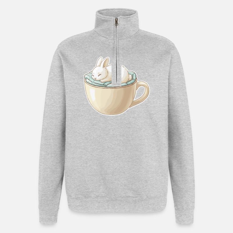 Sleeping rabbit in a cup - Quarter-Zip Sweatshirt - heather grey
