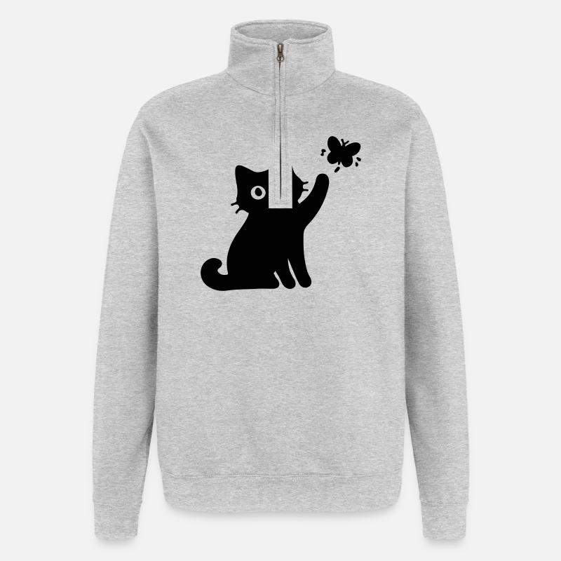 Chat drôle - Sweat à zip 1/4 - gris chiné