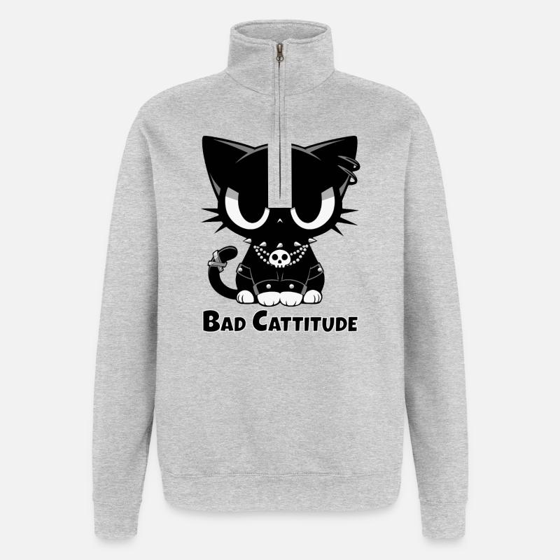 Bad Cattitude Chat gothique avec attitude - Sweat à zip 1/4 - gris chiné