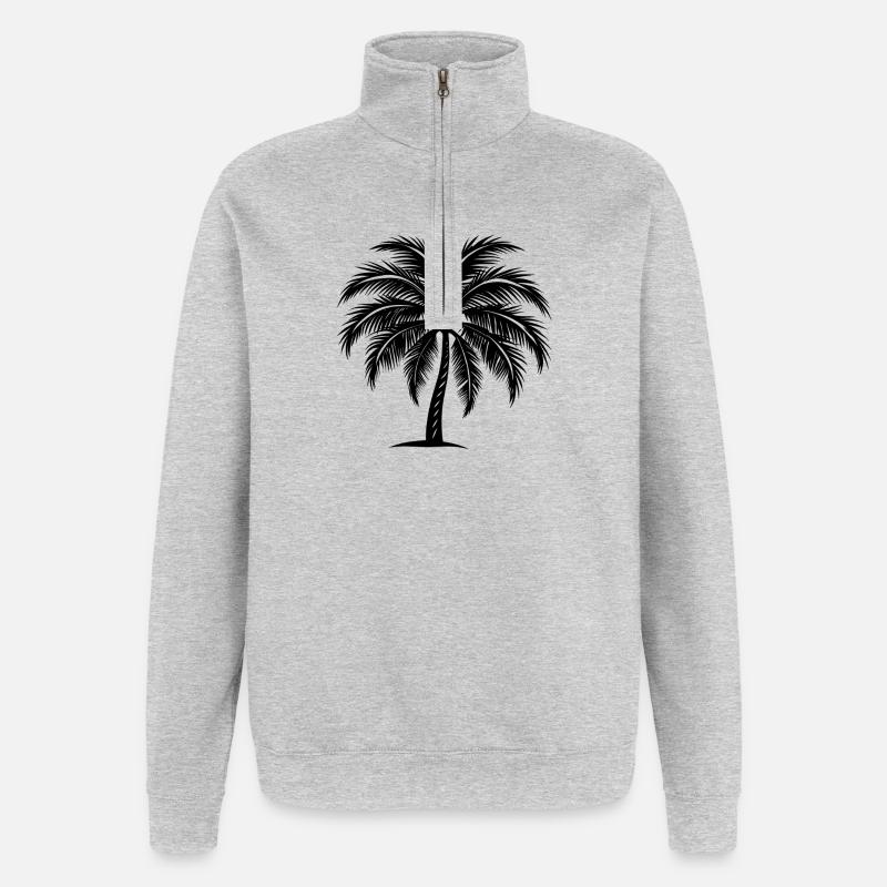 Palmier - Sweat à zip 1/4 - gris chiné
