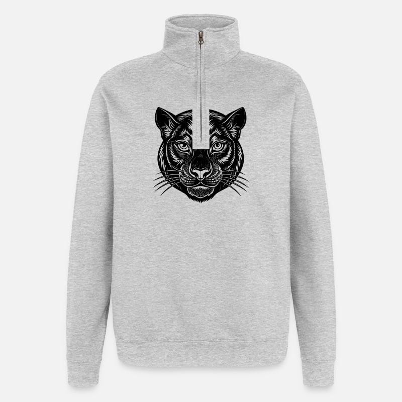 Visage de panthère - Sweat à zip 1/4 - gris chiné