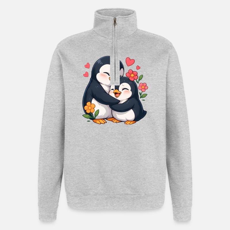 Kuschelpinguin Herzduo - Quarter-Zip-Sweatshirt - Grau meliert