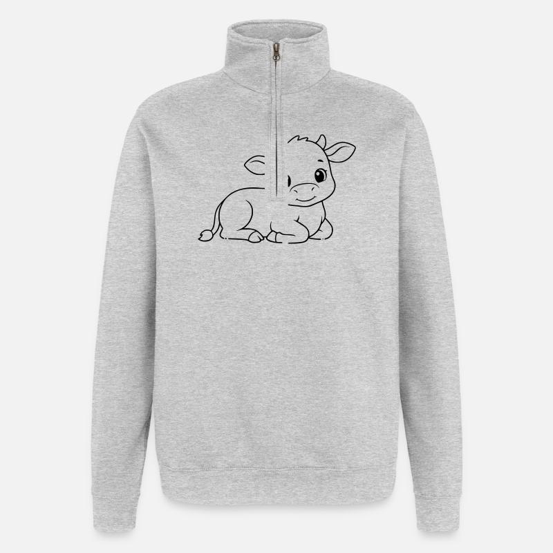 Silhouette du bébé vache veau allongée - Sweat à zip 1/4 - gris chiné