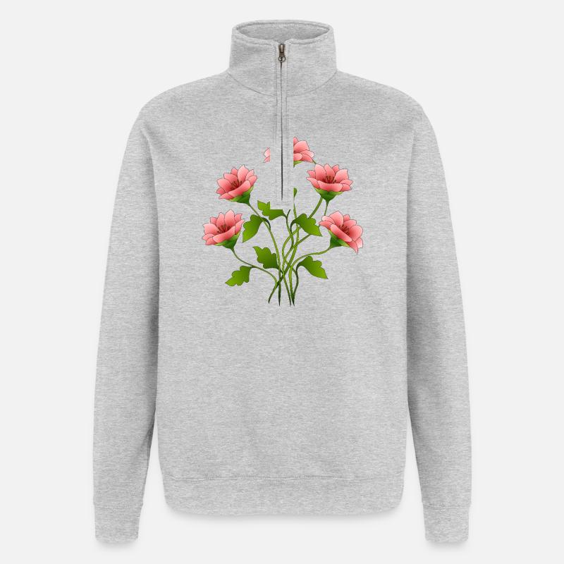 Blumen - Quarter-Zip-Sweatshirt - Grau meliert