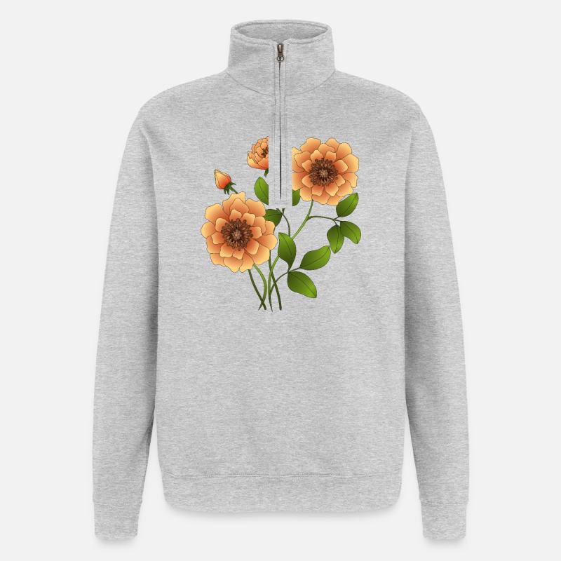 Blumen - Quarter-Zip-Sweatshirt - Grau meliert