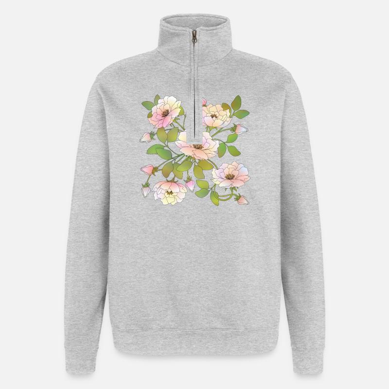 Fleur - Sweat à zip 1/4 - gris chiné
