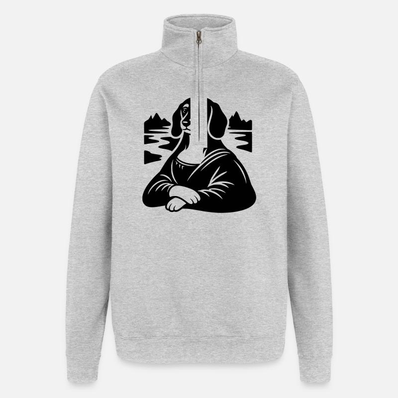 Dackel Lisa Portrait - Quarter-Zip-Sweatshirt - Grau meliert