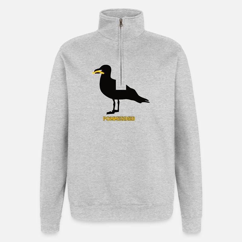 Frites Voleuse de mouette - Noire - Sweat à zip 1/4 - gris chiné