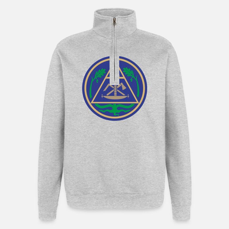 51195_Zimmerer Emblème géométrique du triangle - Sweat à zip 1/4 - gris chiné